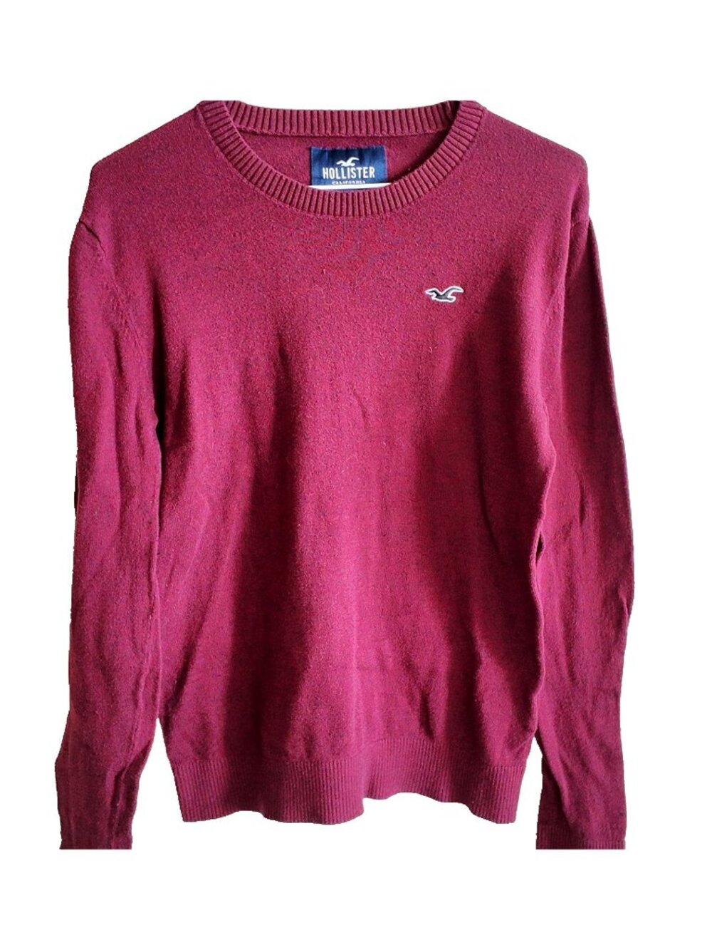 Hollister Men's Crew Neck Sweater Size Medium Burgundy Long Sleeve Pullover Logo